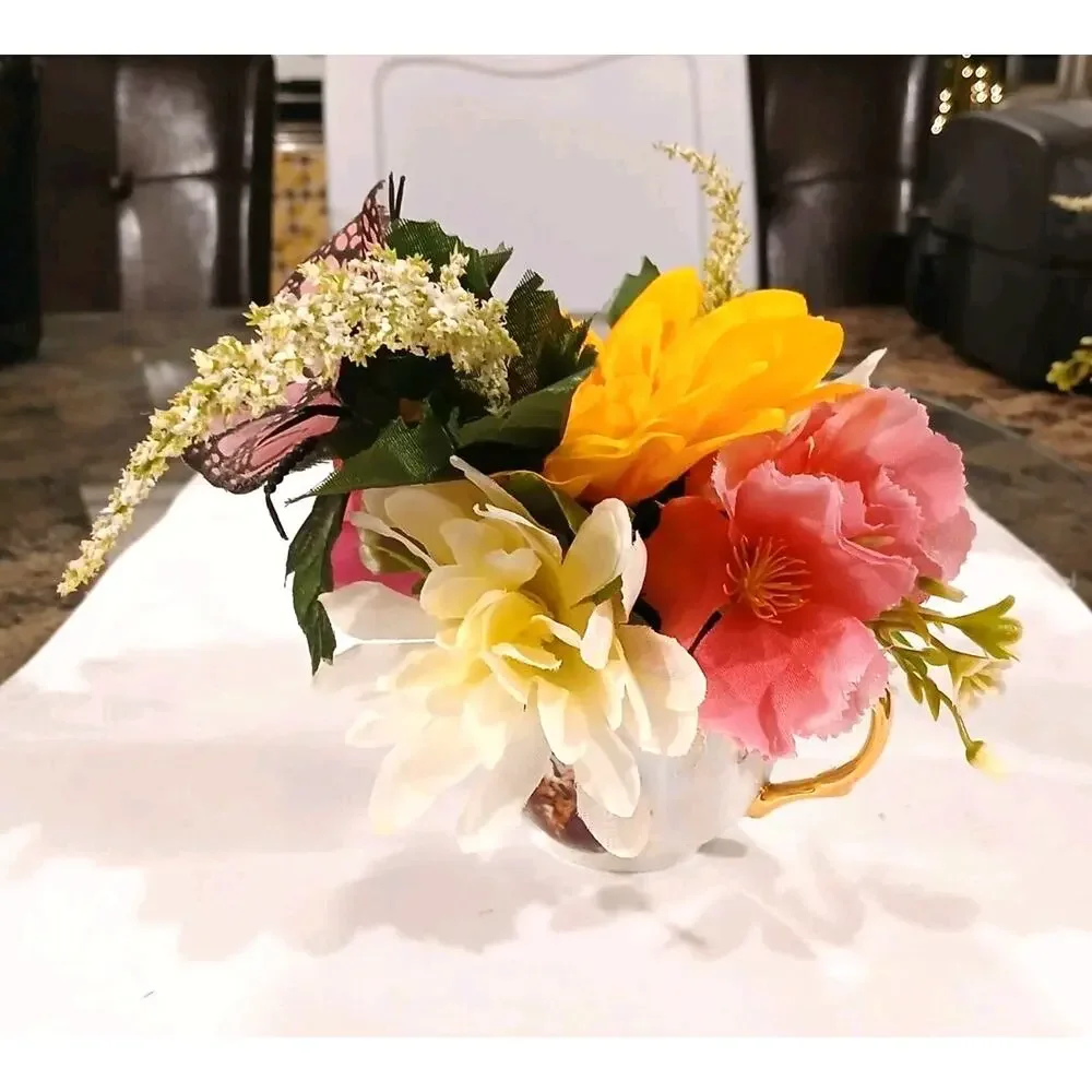 Pink‎ Butterfly Floral Arrangement Tea Cup POP-IN Bridal Party Birthday Get Well